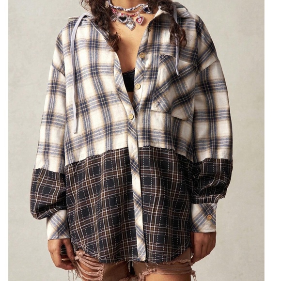 Cozy Plaid print Button Down Oversized Jacket Shacket - Picture 6 of 7